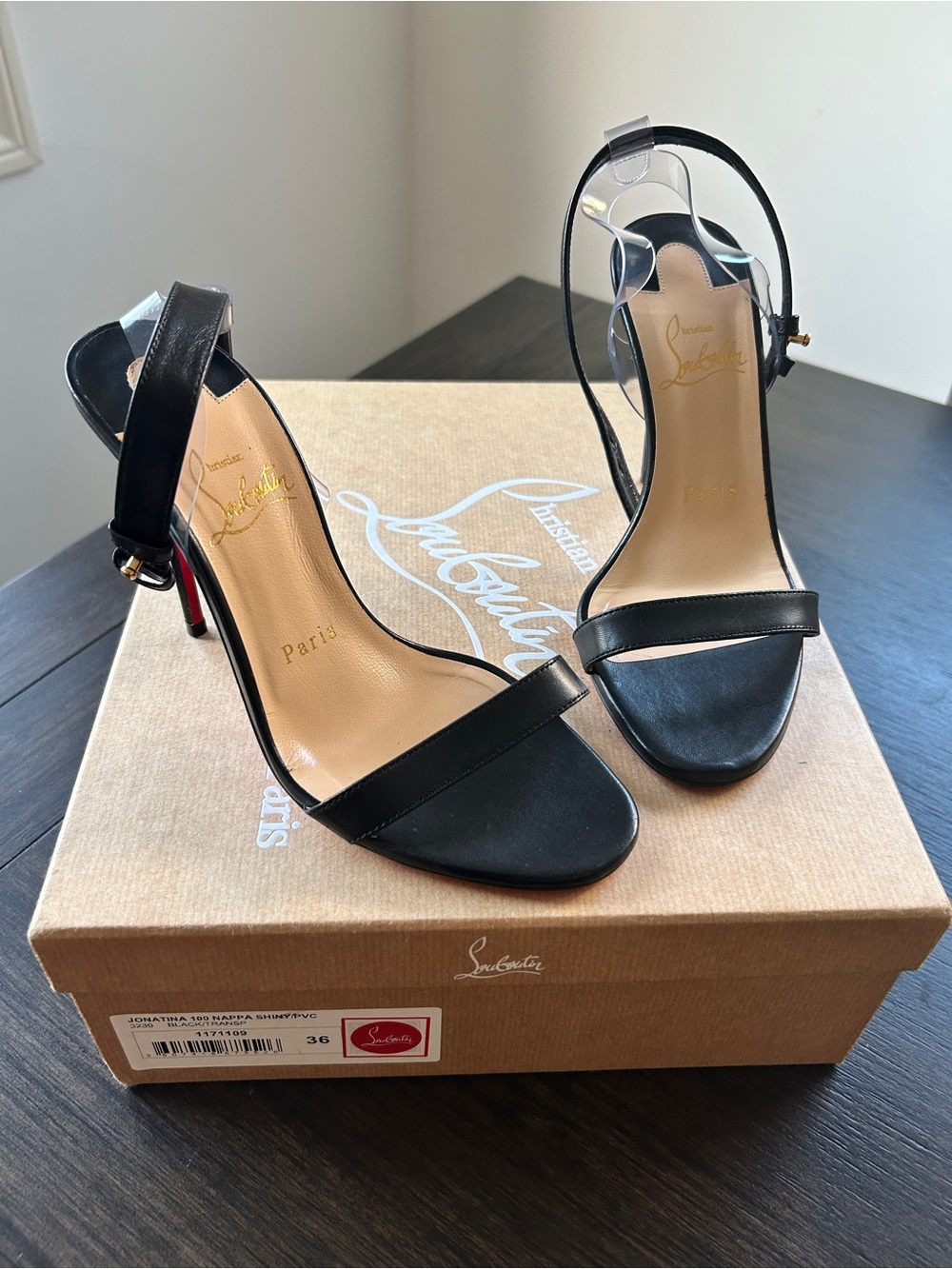 Christian Louboutin Black Leather Ankle-Strap Open-Toe Heels